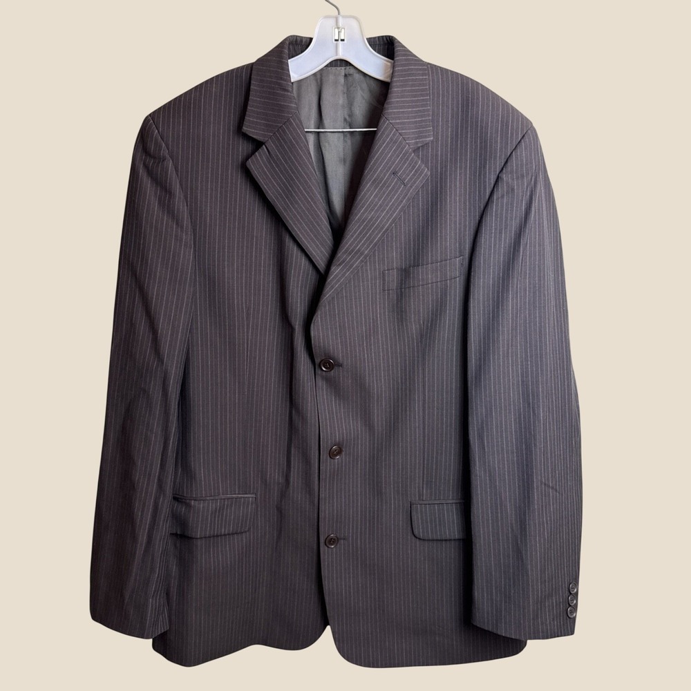 Gianfranco Ruffini Men Pinstripe 3-Button Suit Jacket Blazer Pleated Pants